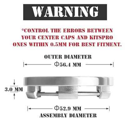 KitsPro 2.2Inch 56MM Wheel Center Caps, Pack of 4 (Chrome, Outer 56MM, Inner 53MM) - color: Chrome, size: Outer 56MM , Inner 53MM