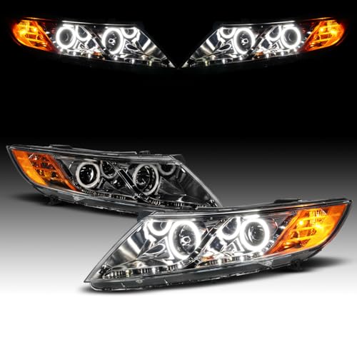 AmeriLite for 2011-2015 Kia Optima Halogen Model Xtreme LED Halos Gun-Metal Replacement Projector Headlights Set - Driver and Passenger Side - color: Gun Metal