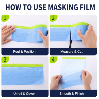 12 Rolls Pre-Taped Masking Film, 22" x 66 ft Painters Plastic