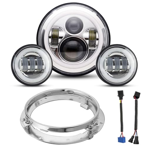 YEEGO DIRECT 7 inch Motorcycle LED Headlight 4.5 inch Fog Passing Lights for Road Kin-g Ultra Clas-sic Elec-tra Street Gli-de Tri Cvo Heri-tage Softail Sli-m De-luxe Fat-boy, DOT Approved (Silver) - color: B-silver