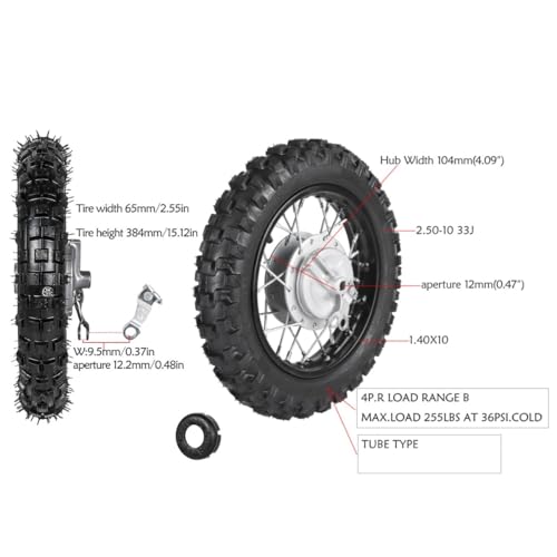 Front & Rear 2.5-10 Wheels Tires 10'' Rim 1.4x10 w/12mm Bearing Drum Brake Wheel Assembly with 420-37T Sprocket Cog for CRF50 XR50 TTR50 Dirt Pit Pro Trail Bike 50cc 70cc 90cc 110cc