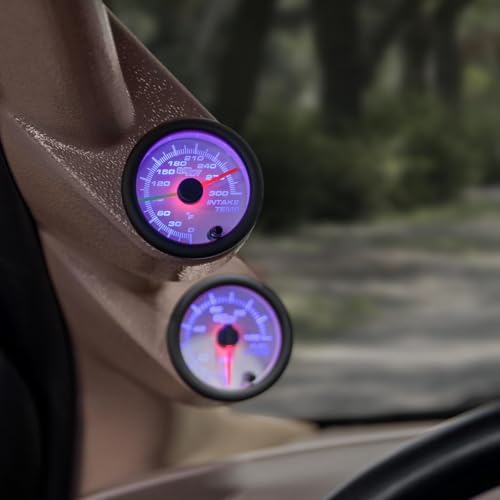 GlowShift White 7 Color Dual Air Intake Temperature Gauge Kit, 2-1/16" 52mm