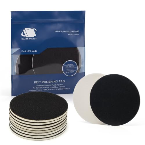 Glass Polish 6 inch (150mm) Pack of 10 Felt Polishing Pads for Polishing Glass, Plastic, Metal and Marble - GP11010 - style: 6" (10 Pads)