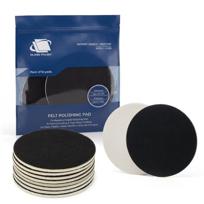 Glass Polish 6 inch (150mm) Pack of 10 Felt Polishing Pads for Polishing Glass, Plastic, Metal and Marble - GP11010 - style: 6" (10 Pads)