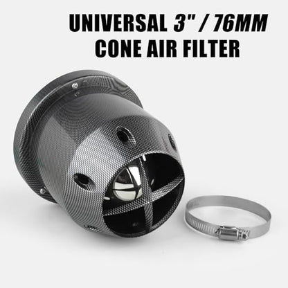 Catekro High Flow 3'' Cold Air Intake Filter, Washable & Reusable, Black