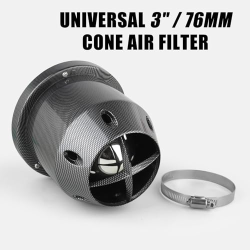 Catekro High Flow 3'' Cold Air Intake Filter, Washable & Reusable, Black