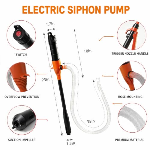 Electric Portable Fuel Transfer Pump，Battery Operated Liquid Transfer Pump, 2.4GPM Liquid & Gasoline Siphon Pump, Long Hose，Handheld Liquid Transfer Pump Nozzle-free. - color: Black+Orange