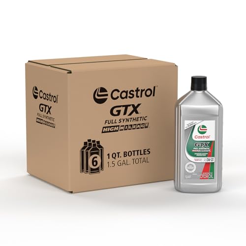 Castrol GTX Full Synthetic High Mileage 0W-20 Motor Oil, 1 Quart, Pack of 6