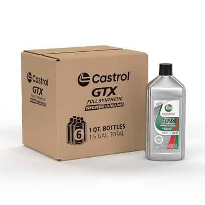 Castrol GTX Full Synthetic High Mileage 0W-20 Motor Oil, 1 Quart, Pack of 6