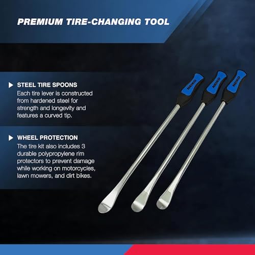 NEIKO 20601A 14.5” Steel Tire Spoons Tool Set, Include 3 Piece- Spoons,3 Rim Protector,Valve Tool,6-Piece Valve Cores,Motorcycle- Changer,Dirt Bike-Tire Levers,(Pack of 10) - size: Tire Spoon Set, 13 Piece (Pack of 10)