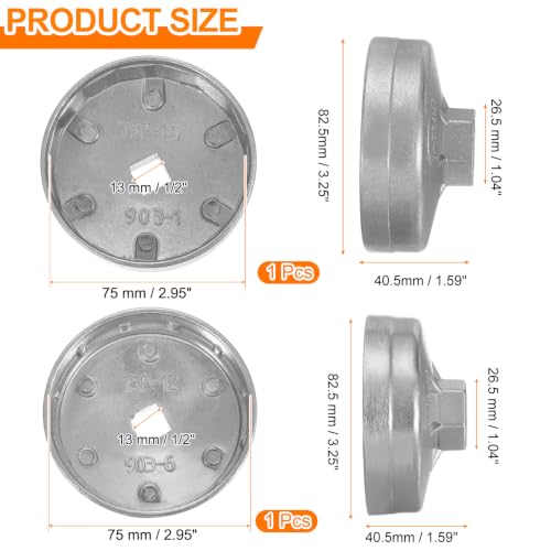 HARFINGTON 2pcs Oil Filter Cap Wrench 15/12 75mm Inner Dia 1/2" Square Cup - size: 15/12 Flute 75mm