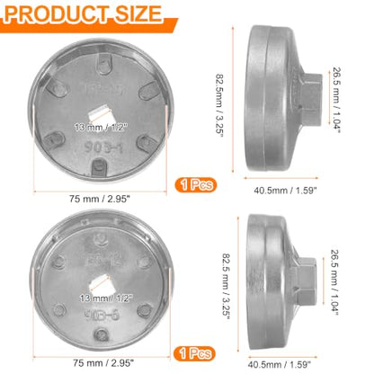 HARFINGTON 2pcs Oil Filter Cap Wrench 15/12 75mm Inner Dia 1/2" Square Cup - size: 15/12 Flute 75mm