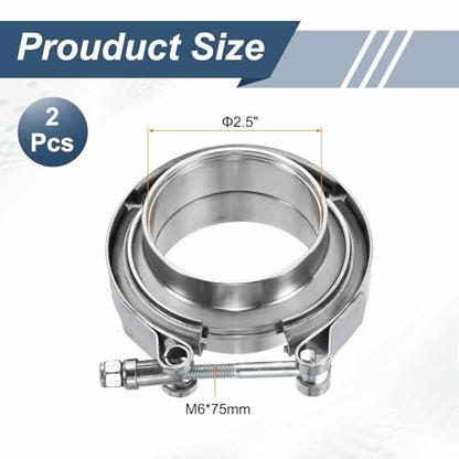 HARFINGTON V Band Clamp with Flange, 304 Stainless Steel, 2.5 Inch, Silver - size: 2.5 Inch