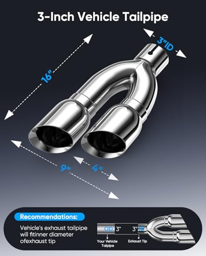 3" Dual Exhaust Tip,3''(ID) Inlet 4''outlet 16" Long Tail Pipe - size: 3TO4 16long