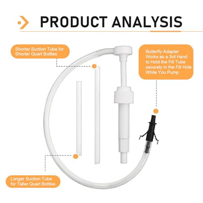 Fluid Pump for Standard Quart Bottles, Composite Plastic Heat-resistant Aging-resistant Transmission Oil Pump, Filling Tool with Third-hand Adapter, Universal for Most Vehicles (White)