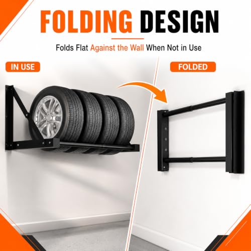 TRUSOON Wall-Mounted Folding Tire Rack, 600lb Capacity, 24-48 in Wide