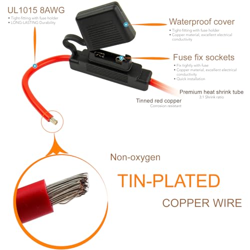 2pcs 18AWG Gauge Inline Fuse Holder with 3A Maxi Fuse– Waterproof for Car Audio, Marine & Automotive Applications – High Current Protection