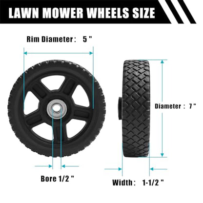 Lawn Mower Wheels 7 Inch, Push Mower Plastic Wheels, Set of 2 Wheels Kit for Push Mowers with Bolts & Nuts fits Craftsman Mower, Generator, Garden Tiller Most Standard Lawn Mowers (7×1.75'') - size: 7 inch