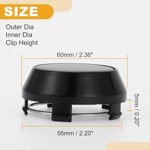 4 Pcs 60 mm 2.36" OD - Universal Car Wheel Hub Center Caps - Auto Hub Covers Scratch Resistant Rustproof - Durable Plastic Black