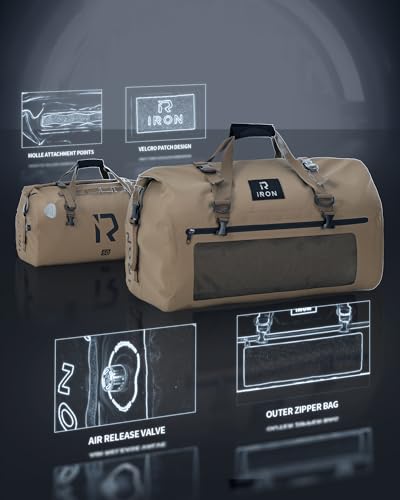 IRON JIA'S Motorcycle Dry Bag, Waterproof Duffel Bag with Roll-Top Closure - color: Brown, size: 50L