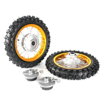 CRF50 Wheels, 2.50-10 Tyres and Tube for CRF50 XR50 SSR 50cc 110cc 125cc Dirt Pit Bike 1.40-10 Alloy Aluminum Rim, 10" Drum Brake Shoe(Gold)
