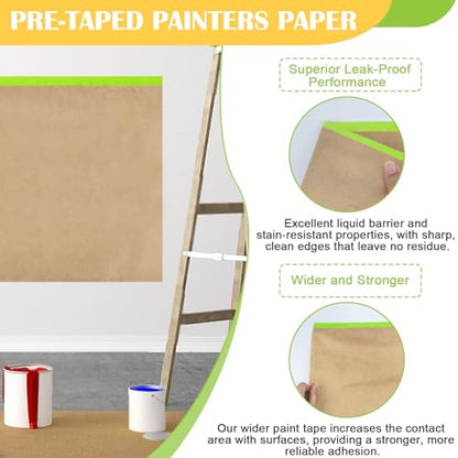 12" x50ft Green Pre-Taped Masking Paper with Adhesive Tape - color: Green
