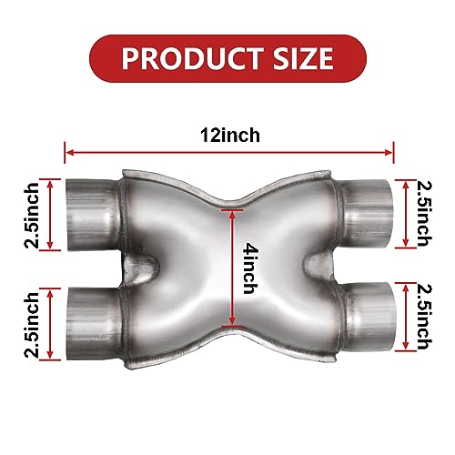 Exhaust X Pipe 2.25" Inlet, 2.25" Outlet 12" Long Stainless Steel X Pipe for Smoother Exhaust,Dual 2 1/4 Inch Crossover X Pipes Exhaust Tip - size: 2.25''X Pipe, style: X PIPE