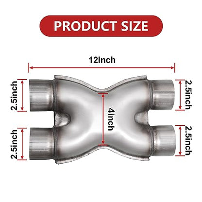 Exhaust X Pipe 2.25" Inlet, 2.25" Outlet 12" Long Stainless Steel X Pipe for Smoother Exhaust,Dual 2 1/4 Inch Crossover X Pipes Exhaust Tip - size: 2.25''X Pipe, style: X PIPE