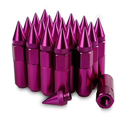 M12X1.5 Spiked Nuts for Rims Aluminum Extended Tuner Lug Nuts 20PCS 60MM (Purple) - color: Purple