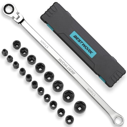 16.5" Long Flex Head Nano Ratchet Wrench & 19 Pcs 3/8" Nano Impact Sockets - size: 20-Piece