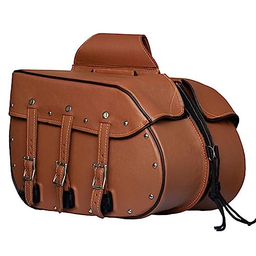 Dream Apparel Naked Cowhide Leather Motorcycle Saddle Bags Studded Throw Over Saddlebags, Motorcycle Side Bags for Honda Shadow Sportster Softail Dyna V-star (Brown) - color: Brown 41L Studded