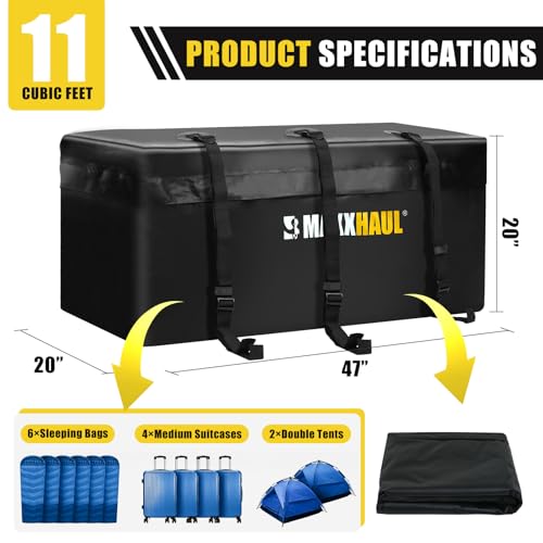 MaxxHaul Soft Shell Cargo Carrier Bag for Hitch Mount Cargo Rack, Heavy Duty Water Resistant, 47 x 20 x 20 Inch, Black with Tie Down Straps (70209) - style: Cargo Carrier Bag