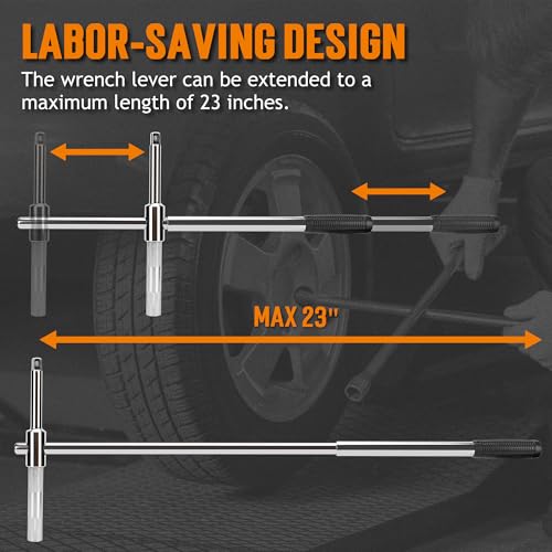 TONDA 4 Way Lug Wrench, Extended Tire Iron, 1/2" Drive, 17/19mm & 21/23mm - style: Extended