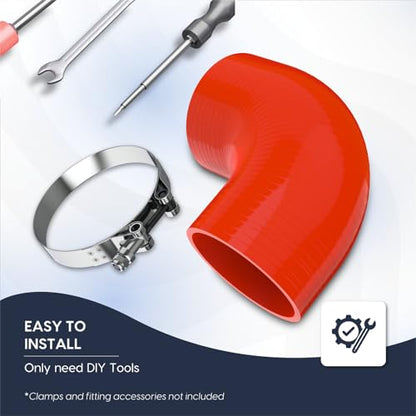 Endure 90 Degree Silicone Elbow Intake Hose 4-Ply, 3.5"(89mm) - Red - color: Red, size: ID - 3.5Inch(89mm)