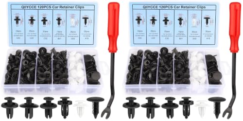QIIYCCE 120PCS Car Clips & Plastic Rivets - 6 Popular Sizes, Fits Bumpers, Fenders & Most Car Models, Ideal for Body Fixing & Replacement (Pack of 2) - size: One Size (Pack of 2)