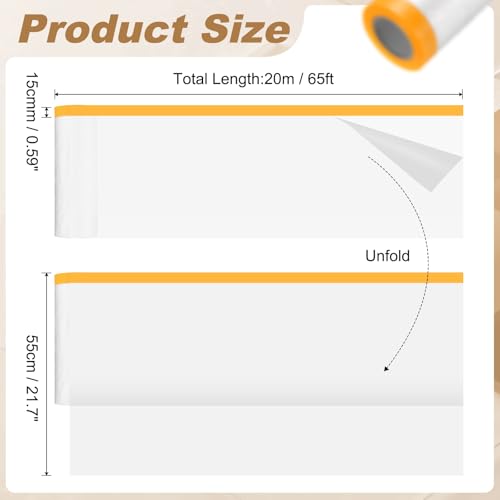 HARFINGTON 2pcs Pre-Taped Masking Film 21.7" x65ft w Plastic Sheeting,Clear - color: Clear, size: 21.7"x65ft