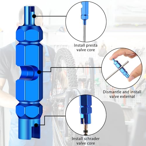 23 Pieces Presta Valve Core, Bike Valve Core Removal Tool with Tubeless Valve, Presta Valve Caps, Brass Presta Valve Adapter for Tubeless Road MTB Tires
