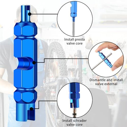 23 Pieces Presta Valve Core, Bike Valve Core Removal Tool with Tubeless Valve, Presta Valve Caps, Brass Presta Valve Adapter for Tubeless Road MTB Tires