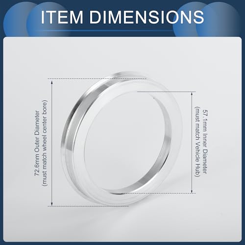 Hub Centric Rings, 57.1mm ID to 72.6mm OD Vehicle Wheel Hubrings Aluminum Alloy, 4 Pcs - size: 57.1mm to 72.6mm