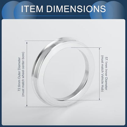 Hub Centric Rings, 57.1mm ID to 72.6mm OD Vehicle Wheel Hubrings Aluminum Alloy, 4 Pcs - size: 57.1mm to 72.6mm