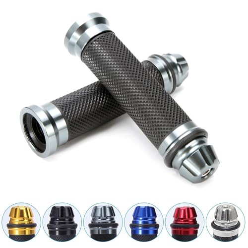 Universal 7/8" 22mm Motorcycle Handlebar Grips - Gel Rubber Compatible with Chopper, Cruiser, Street, Dirt Bike - color: Titanium