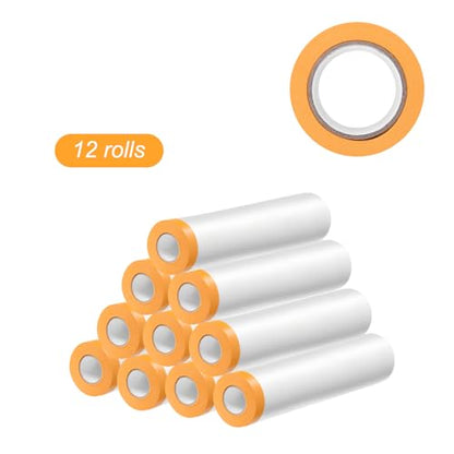HARFINGTON 12 Rolls Pre-Taped Masking Film 70.9" x65.6ft Tape and Drape Painters Plastic Drop Cloth Film with Tape Plastic Sheeting for Automotive Painting Covering - color: Yellow, size: 70.9"x65.6ft