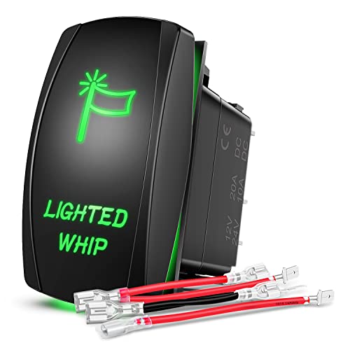 Nilight 5Pin Lighted Whip Rocker Switch Laser Etched Toggle SPST - color: Green, size: LIGHTED WHIP
