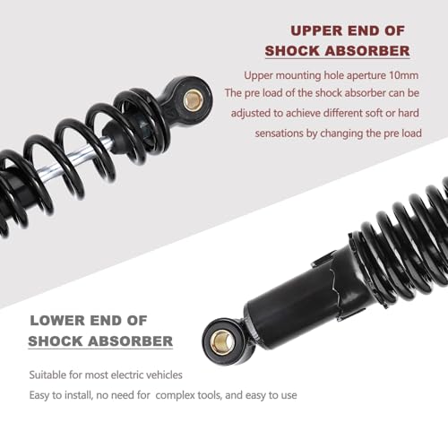 Minho Dual Rear Shock Absorbers with Adjustable Spring Preload in Heavy Iron Material Compatible with Chinese GY6 4-Stroke Engine Taotao ATV Go Kart, Black Color, 310MM Length - size: 310mm