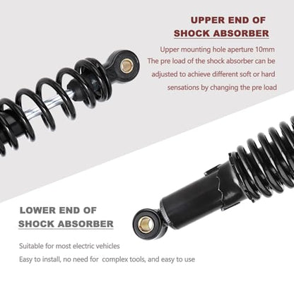 Minho Dual Rear Shock Absorbers with Adjustable Spring Preload in Heavy Iron Material Compatible with Chinese GY6 4-Stroke Engine Taotao ATV Go Kart, Black Color, 310MM Length - size: 310mm