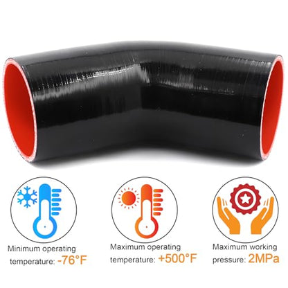 45 Degree ID 3 Inch Elbow Silicone Coupler Hose (76mm) 4-Ply with 2 Steel T-Bolt Clamps for Intercooler Turbo Intake Pipe - size: 45° 3"