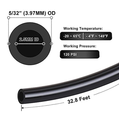 Hromee Air Line Tubing Kit, 5/32 Inch (3.97MM) OD x 32.8 Feet Polyurethane PU Tube and Push to Connect Fittings, 14 PCS Compressed Pipe and Accessories Kit - size: 5/32 inch