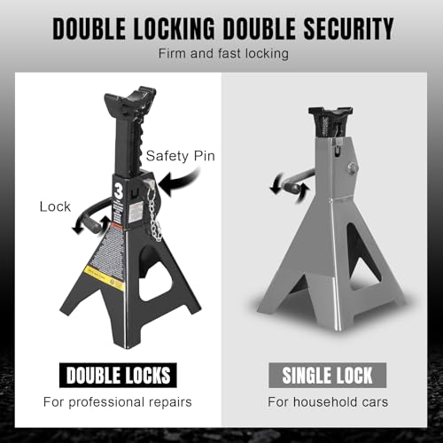 Torin 3 Ton (6,000 LBs) Capacity Double Locking Steel Jack Stands, 2 Pack, Black, AT43002AB - size: 3 TON, style: Double Locking