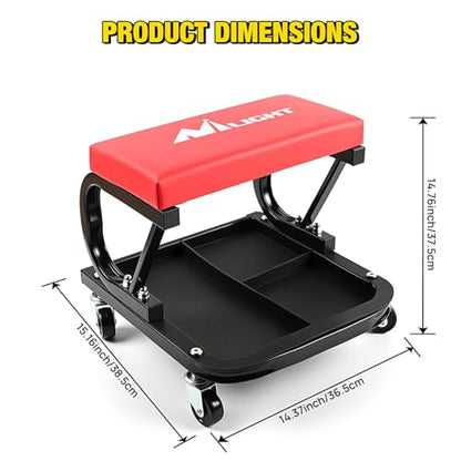 Nilight Rolling Mechanic Seat, 250 LBS Capacity Padded Mechanic Stool - color: Black Red 250lbs