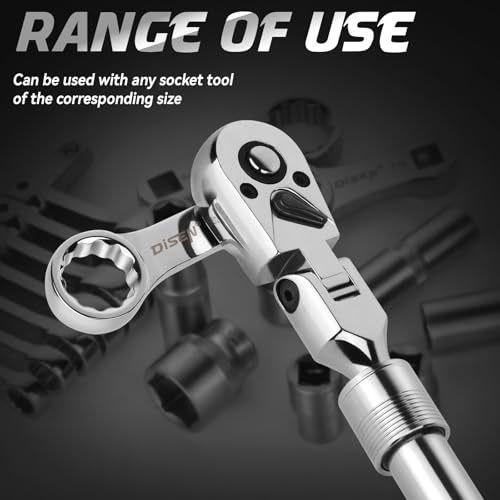 DISEN 3-Piece Extendable Flex-Head Ratchet Wrench Set with EVA Storage Case - 1/4", 3/8", 1/2" Drive, 72-Tooth, Rubber Grip, Adjustable Length - Professional Automotive and DIY Tools - color: Extendable Flex-head Ratchet